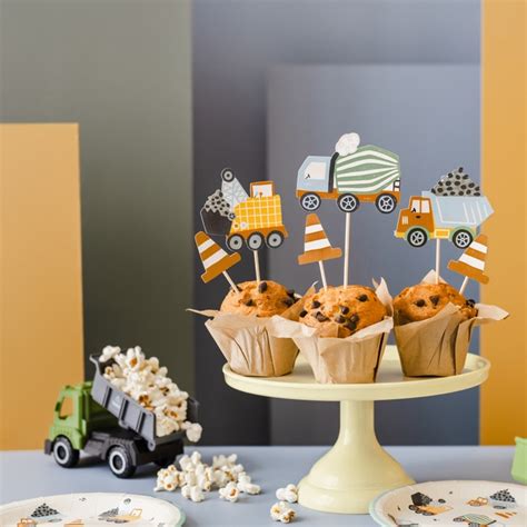 Toppers para tarta de construcción PartyDeco 6 unidades por 2 75