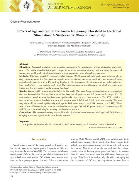 Pdf Effects Of Age And Sex On The Anorectal Sensory Threshold To