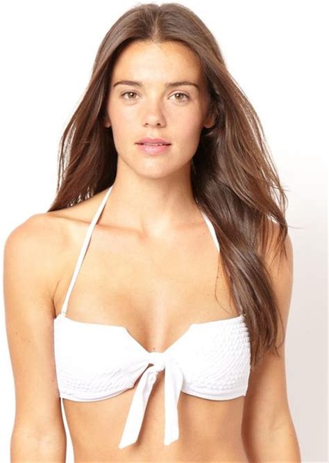 Asos Weave Tie Front Bandeau Bikini Top In White Lyst