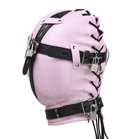 SM Leather Zipper Hood Mask Blindfold Oral Sex Dildo Penis Gag Open Mouth Plug Slave Head