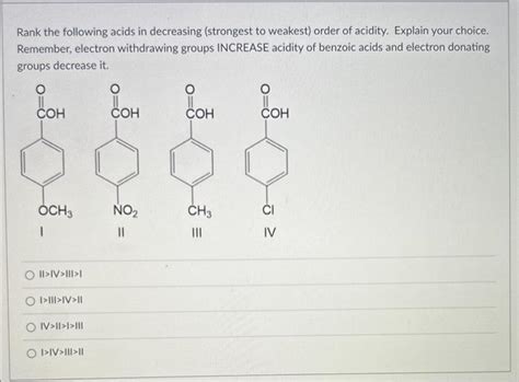 Solved Rank The Following Acids In Decreasing Strongest To Chegg