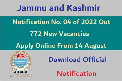 JK UT JKSSB Notified 772 New Vacancy Positions Advt 04 Of 2022