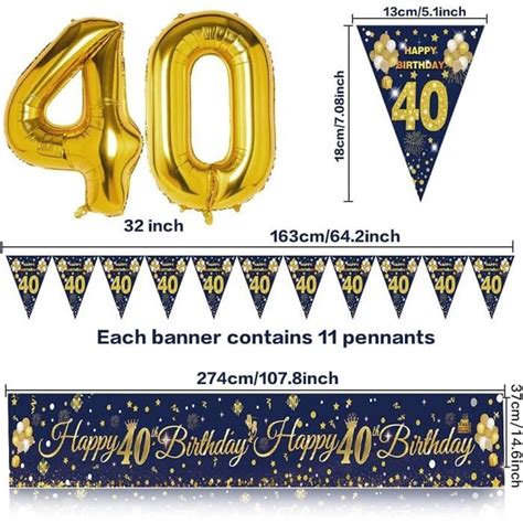 Decoration Anniversaire 40 Ans Bleu Or Pour Homme Femme Ballon 40 Ans