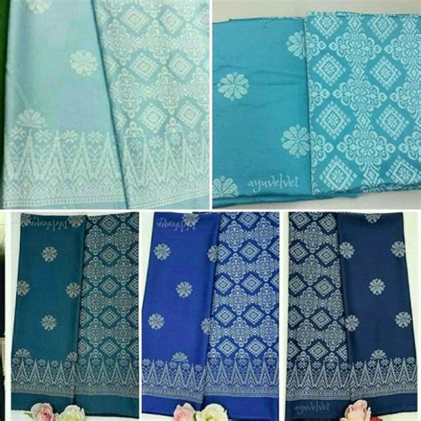 Kain Pasang Songket Bunga Tabur Printed Blue Baby Blue Sky Royal