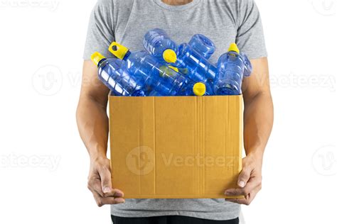 Man Holding A Box Of Recycled Plastic Bottles File 45717467 Png