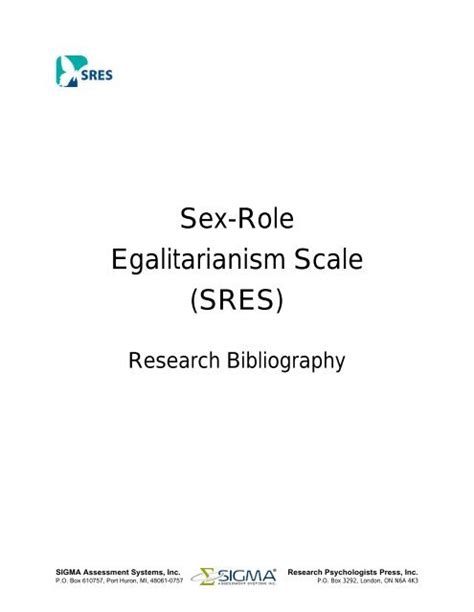 Sex Role Egalitarianism Scale Sigma Assessment Systems Inc