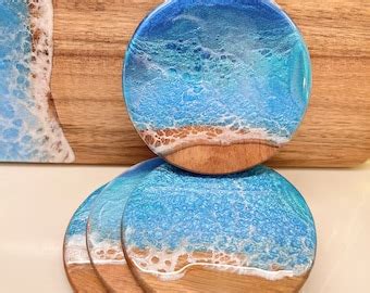 Ocean Wave Beach Coasters Ocean Coasters Beach Resin Coasters Bamboo