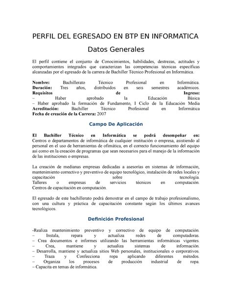 Perfil Del Egresado En Btp En Informatica Perfil Del Egresado En Btp