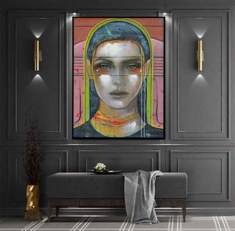 Tablou Canvas Portret Femeie Pictura Modern Multicolor Pentru Living 70 X 90 Cm