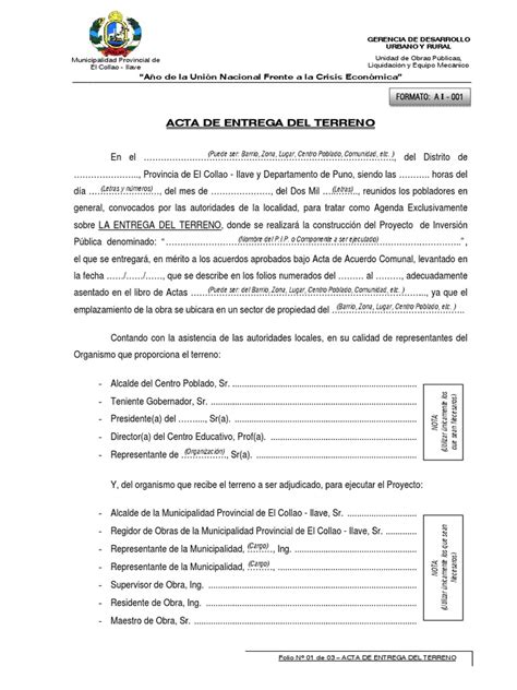 Pdf Ejemplo De Acta De Entrega De Terreno Dokumen Tips Hot Sex Picture