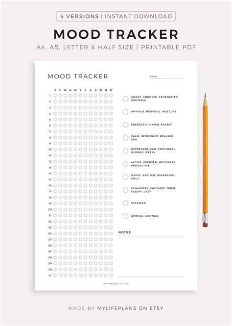 Mood Tracker Printable A Year In Pixels Mood Journal Emotion Tracker