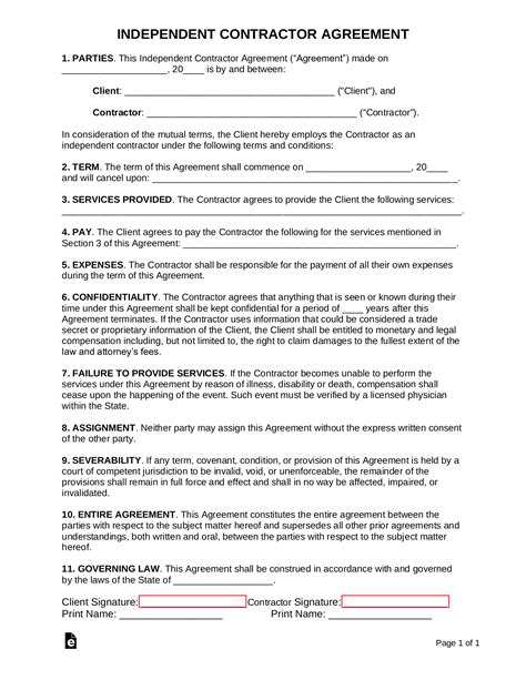 Free Independent Contractor Agreement Templates Pdf Word Eforms