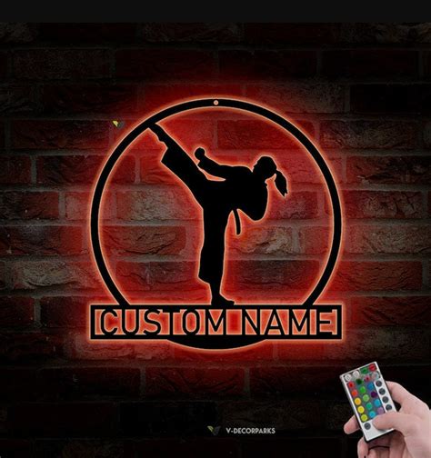 Custom Girl Karate Martial Arts Metal Wall Art With Led Lights