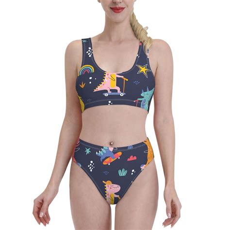 Haiem Cartoon Dinosaur Scooter Sport Blue Women S Bikini Set Two Piece