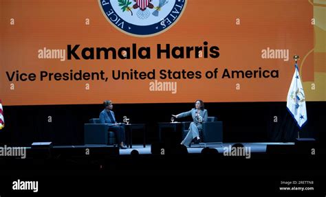 United States Vice President Kamala Harris Right Delivers Remarks At