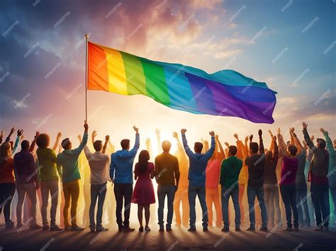 Premium Photo A Crowd Of People Holds Rainbow Flags To Support The