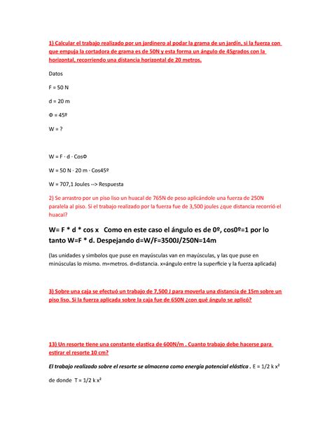 Tarea 4 Fisica Segunda Parte 1 Calcular El Trabajo Realizado Por Un