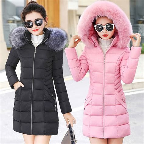 Winter Female Long Jacket Winter Coat Women Fake Fur Collar Warm Woman