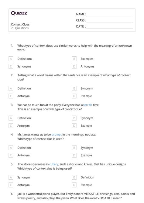 50 Determining Meaning Using Context Clues Worksheets For 4th Grade On Quizizz Free And Printable