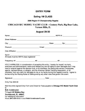 Fillable Online Chicago Rc Model Yacht Club Entry Form Soling M Class