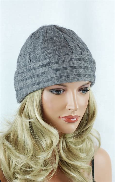 Sale Pure Cashmere And Silk Lined Hat Beanie Ribbed Gray