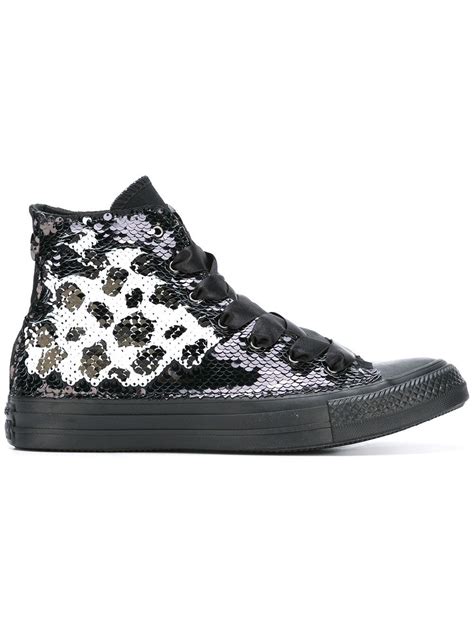 Converse Cotton 'all Star' Sequin Hi-top Sneakers in Black - Lyst