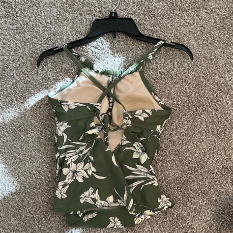 Kona Sol Women S Green And Cream Bikini And Tankini Tops Depop