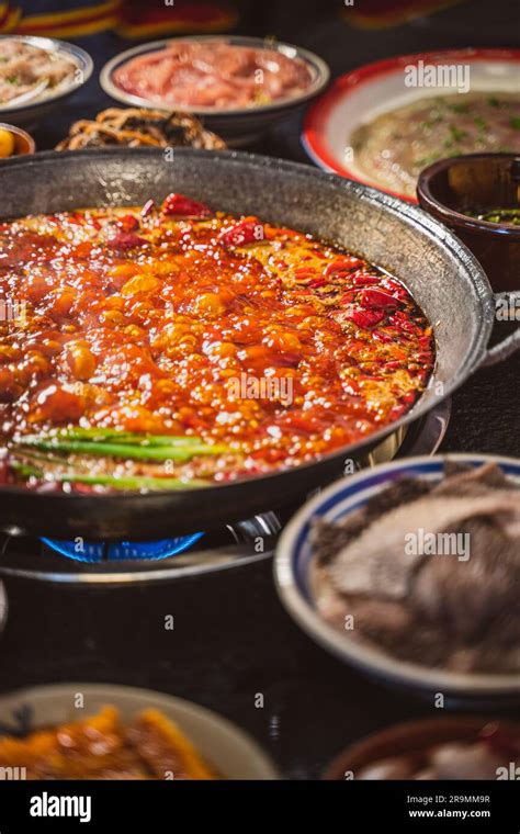 Traditional Hot Pot Combo Sweet Garlic And Beef Slices Its Very Popular In Sichuan Stock