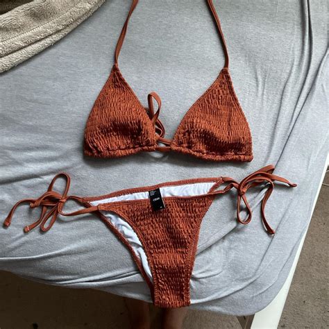 Brown Ruched Triangle Bikini Set From Cider Size Depop