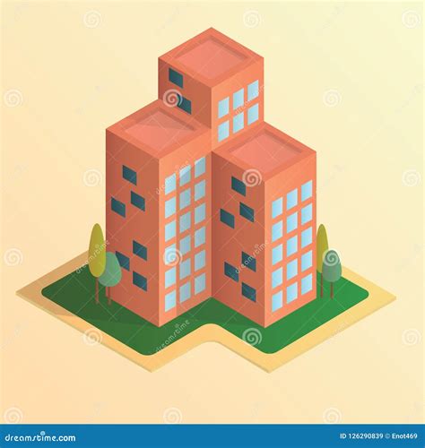 Multi Storey Red Solid Houses In Isometric View Stock Vector