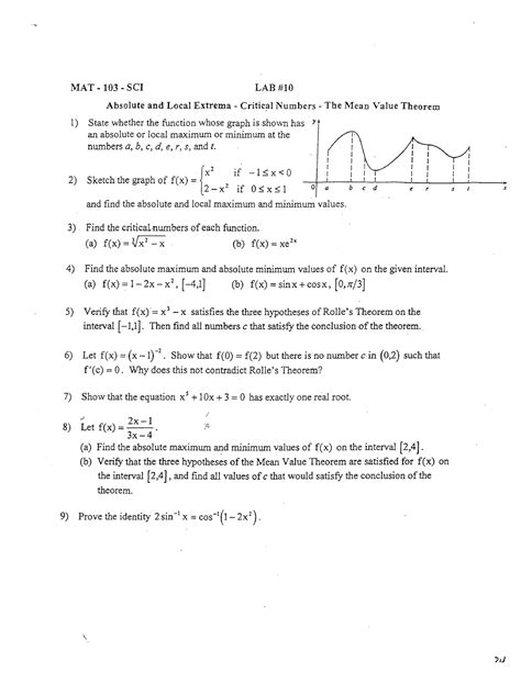 LAB 10 Absolute And Local Extrema Critical Numbers The Mean Value