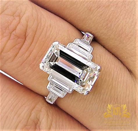 Emerald Cut Andtapered Baguette Cut Solitaire Engagement Ring 925 Sterling Silver Genuine Gemstone