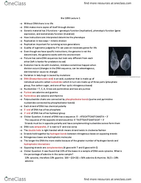 BIOL 1090 Lecture 1 Bio 1090 Lecture Notes OneClass