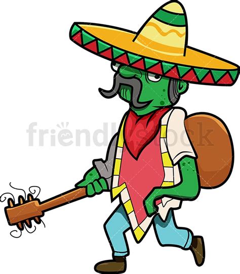 Mexican Zombie With Guitar And Sombrero Cartoon Clipart Vector