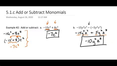 Adding And Subtracting Monomials