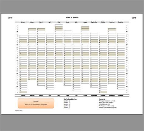 Year Planner template 2015 editable Excel printable – Infozio