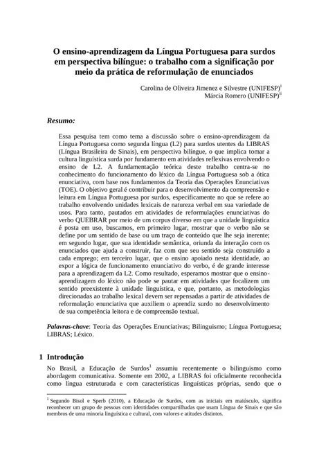 Pdf O Ensino Aprendizagem Da L Ngua Portuguesa Para Surdos Em