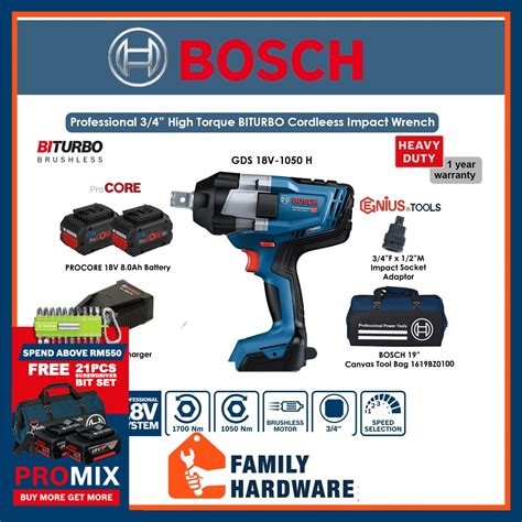 Bosch 18v Gds18v 1050h 18v 3 4 High Torque Cordless Impact Wrench With