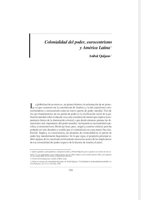 PDF Quijano Anibal Colonialidad Del Poder Eurocentrismo Y America