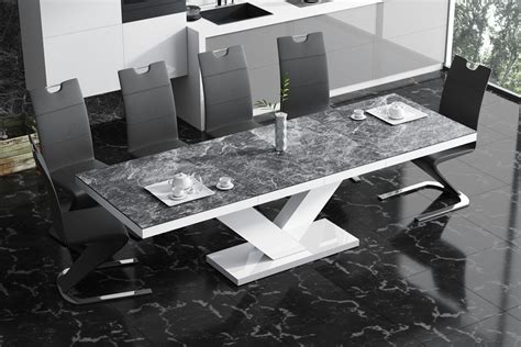 Stół rozkładany VICTORIA biały / nadruk czarny marmur mat | Agata