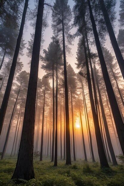 Premium Photo | Pine Forest Dawn Witness the Majestic Sunrise Over ...