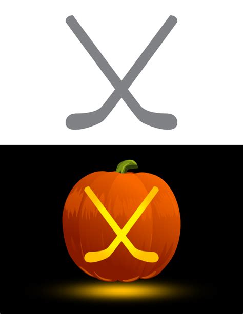 Printable Crossed Hockey Sticks Pumpkin Stencil