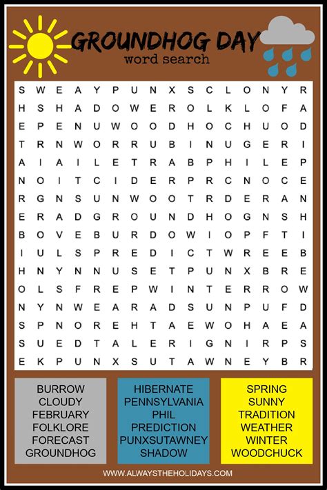 Groundhog Day Word Search Free Groundhog Day Printable