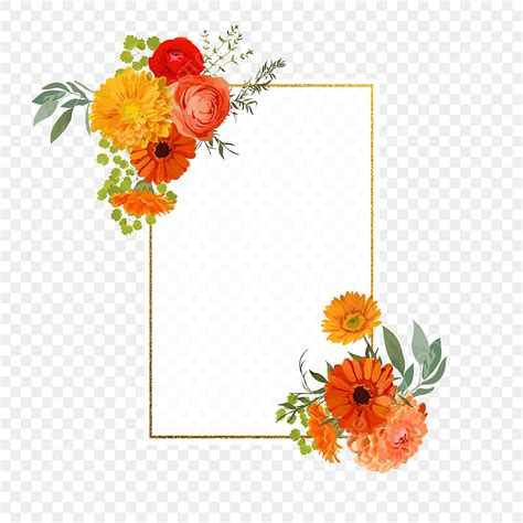 Spring Flower Border White Transparent, Orange Retro Spring Flower Border Elements, Geometric ...