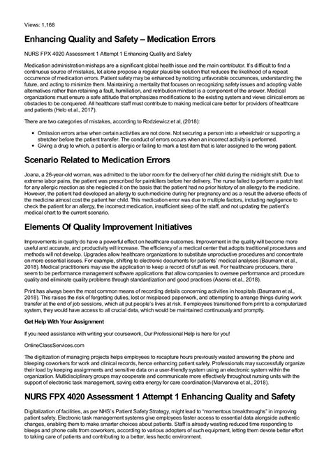 SOLUTION Nurs Fpx 4020 Assessment 1 Attempt 1 Enhancing Quality And