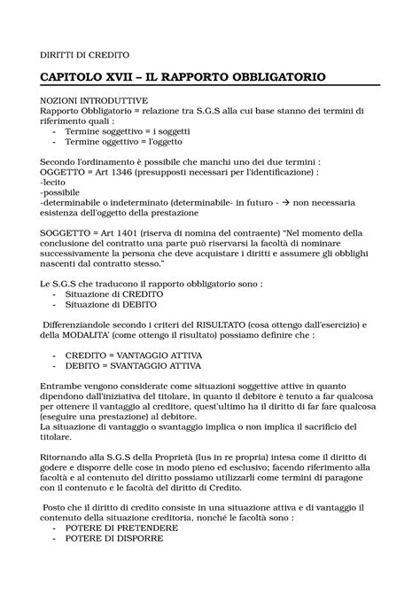 Riassunto Torrente CAP 17 24 DIRITTI DI CREDITO CAPITOLO XVII IL