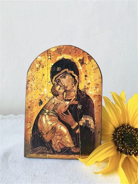 Ikone Madonna Mit Kind Auf Holzplatte 10 X 15 Cm