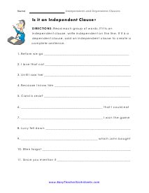 Independent And Dependent Clauses Worksheets Worksheets Library