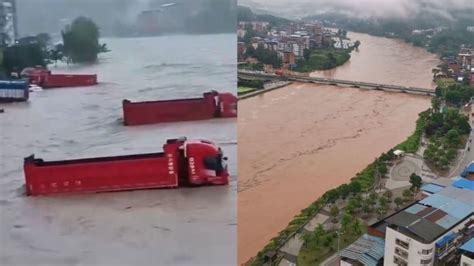 四川达州突降暴雨：汽车驾驶位被淹没，河流水位暴涨接近桥面腾讯视频