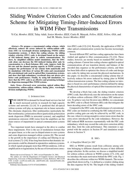 Pdf Sliding Window Criterion Codes And Concatenation Scheme For